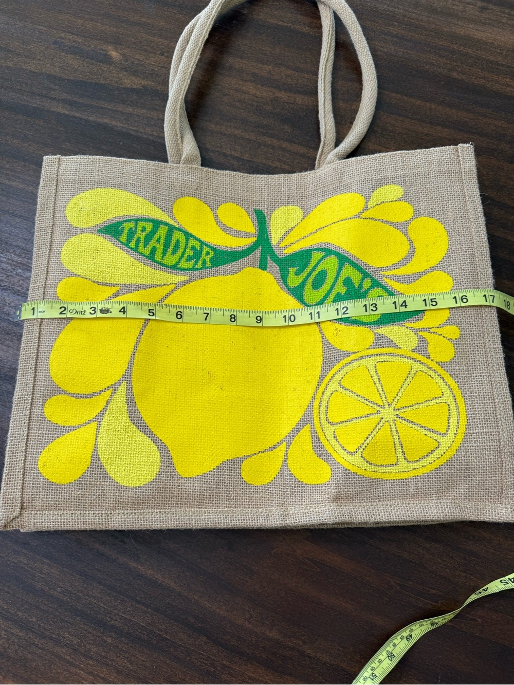 Trader Joe's Lemon Lime Jute Tote Bag in Yellow & Green - Picture 5 of 5